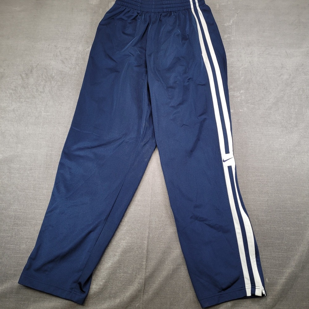 Nike Mens Navy‎ Blue Side Stripe Track Pants Zip Ankle Size Medium Swoosh Logo